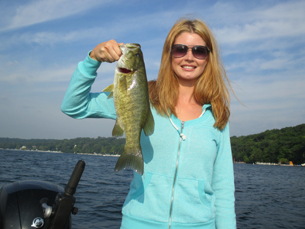 Ann with a Lake Geneva smallmouth