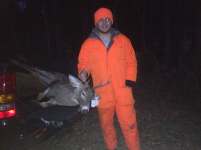 On day one of his first deer hunt ever, Greg Byers takes his first buck.