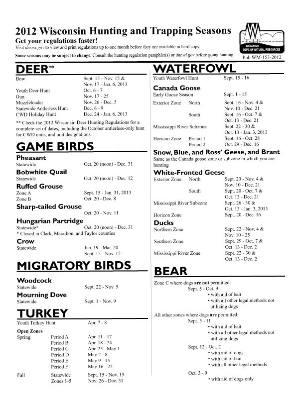 2012 Wisconsin Hunting and Trapping Season