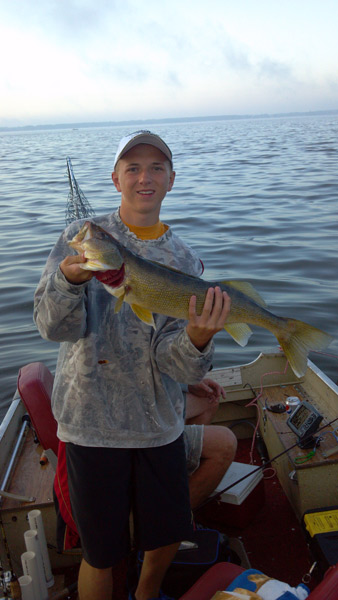 Logan Joniaux of  Luxemburg, Wisconsin landed this walleye on Lake DuBay Mosinee, WI