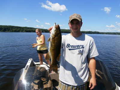 Dustin Linzmeier with another nice Lake Dubay Smallmouth bass