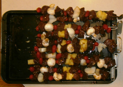 venison shish kabobs marinated in Caribbean Jerk ready for the grill